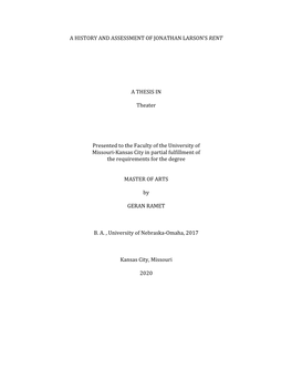 A History and Assessment of Jonathan Larson's Rent
