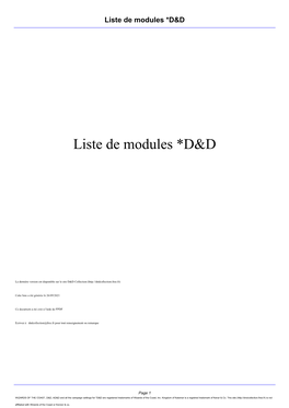 Liste De Modules *D&D