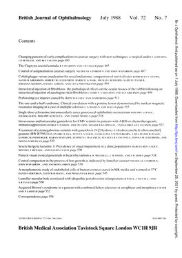 British Journal of Ophthalmology July 1988 Vol. 72 No. 7 British Medical Association Tavistock Square London WC1H