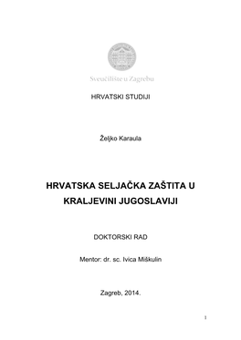 Hrvatska Seljačka Zaštita U Kraljevini Jugoslaviji