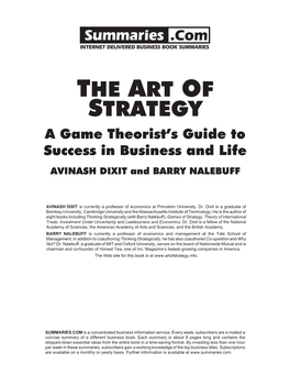 Summary of "The Art of Strategy" by Avinash Dixit and Barry Nalebuff