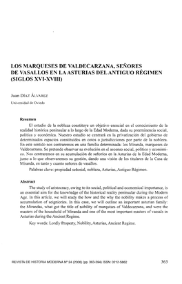 Los Marqueses De Valdecarzana, Señores De Vasallos En La Asturias Del Antiguo Régimen (Siglos Xvi-Xviii)
