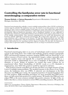 Controlling the Familywise Error Rate in Functional Neuroimaging