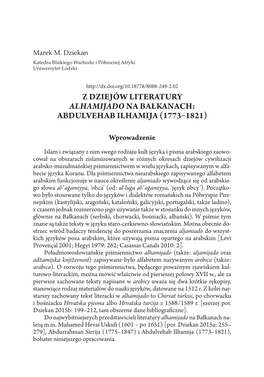 Z Dziejów Literatury Alhamijado Na Bałkanach: Abdulvehab Ilhamija (1773–1821)