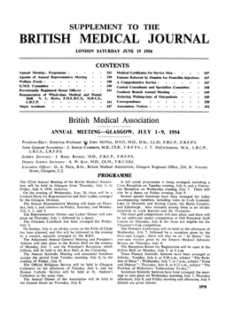 British Medical Association ANNUAL MEETING-GLASGOW, JULY 1- 9, 1954