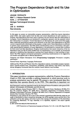 The Program Dependence Graph and Its Use in Optimization