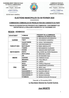 ELECTIONS MUNICIPALES DU 09 FEVRIER 2020 ************* Jean NKUETE