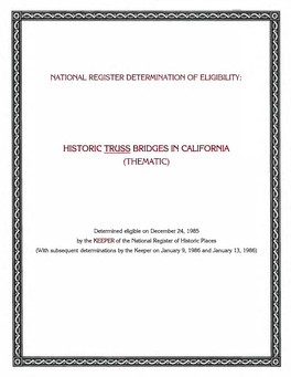 Historic Truss Bridges in California Thematic Determination of Eligibility