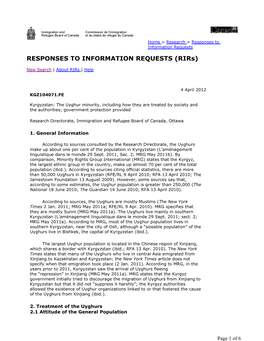 Kyrgyzstan: the Uyghur Minority, Including How They Are Treated by Society and the Authorities; Government Protection Provided