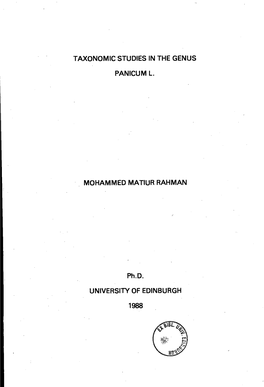 Taxonomic Studies in the Genus Panicum L. Mohammed