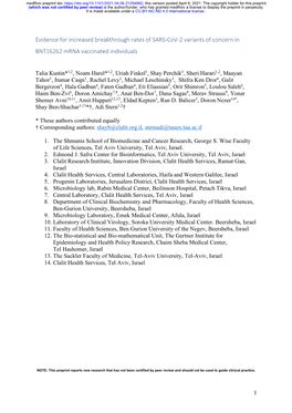 Evidence for Increased Breakthrough Rates of SARS-Cov-2 Variants of Concern in Bnt162b2 Mrna Vaccinated Individuals