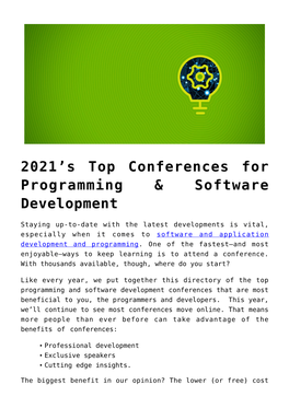 S Top Conferences for Programming & Software Development