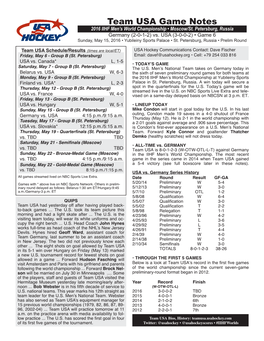 Game Notes Vs. Germany