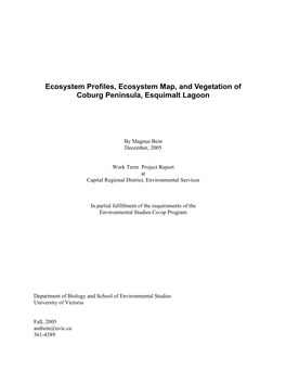 Ecosystem Profiles, Ecosystem Map, and Vegetation of Coburg Peninsula, Esquimalt Lagoon