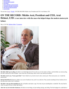 ON the RECORD: Michio Arai, President and CEO, Arai Helmet