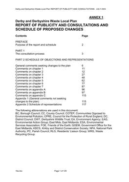 Waste Local Plan REPORT of PUBLICITY and CONSULTATIONS JULY 2003