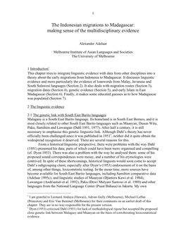 The Indonesian Migrations to Madagascar: Making Sense of the Multidisciplinary Evidence