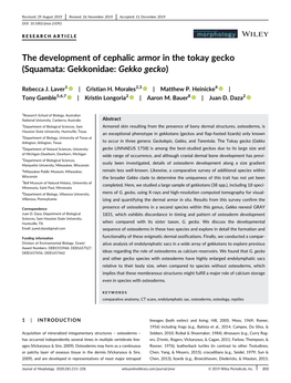 The Development of Cephalic Armor in the Tokay Gecko (Squamata: Gekkonidae: Gekko Gecko)