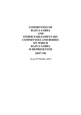 Committees of Rajya Sabha and Other Parliamentary Committees and Bodies on Which Rajya Sabha Is Represented