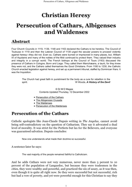 Persecution of Cathars, Albigenses and Waldenses