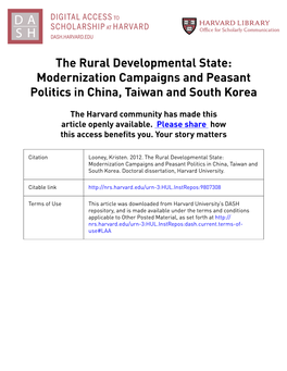 The Rural Developmental State: Modernization Campaigns and Peasant Politics in China, Taiwan and South Korea