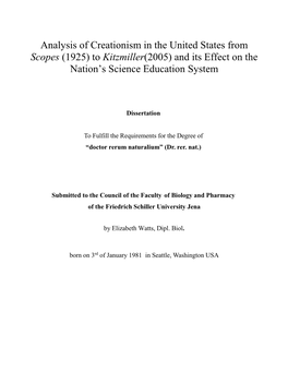 Analysis of Creationism in the United States from Scopes (1925) to Kitzmiller(2005) and Its Effect on the Nation’S Science Education System