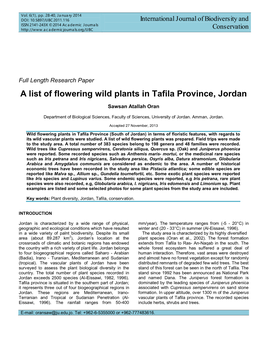 A List of Flowering Wild Plants in Tafila Province, Jordan