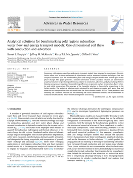 Analytical Solutions for Benchmarking Cold Regions Subsurface Water Flow and Energy Transport Models: One-Dimensional Soil Thaw