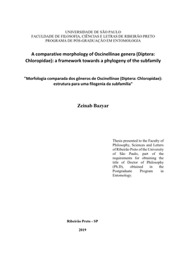 Diptera: Chloropidae): a Framework Towards a Phylogeny of the Subfamily