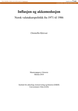 Inflasjon Og Akkomodasjon Norsk Valutakurspolitikk Fra 1971 Til 1986