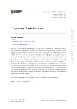 JHEP08(2019)007 ) Is a N Springer Γ( / April 1, 2019 July 24, 2019 H : August 1, 2019 : ), Labelled by : N Toda Equations