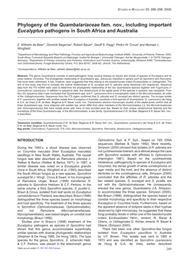 Phylogeny of the Quambalariaceae Fam. Nov., Including Important Eucalyptus Pathogens in South Africa and Australia