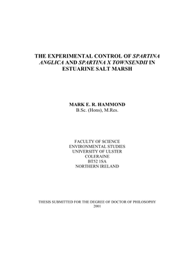 Hammond, M. E. R. 2001. the Experimental Control of Spartina