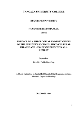 Preface to a Theological Understanding of the Burundi's