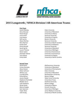 2015 Longstreth / NFHCA Division I All-American Teams