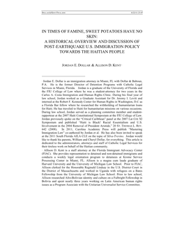 In Times of Famine, Sweet Potatoes Have No Skin: a Historical Overview and Discussion of Post-Earthquake U.S