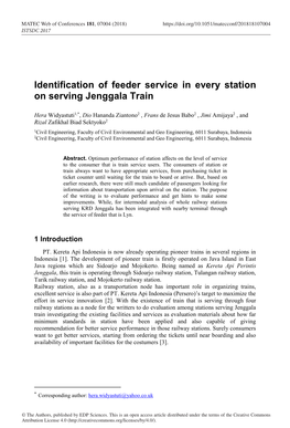 Identification of Feeder Service in Every Station on Serving Jenggala Train