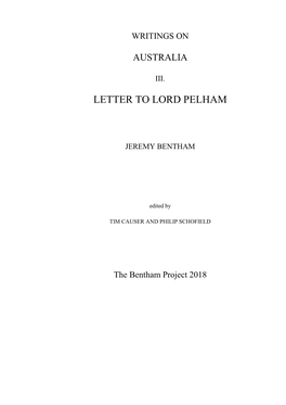 Letter to Lord Pelham