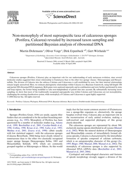 Non-Monophyly of Most Supraspecific Taxa of Calcareous Sponges