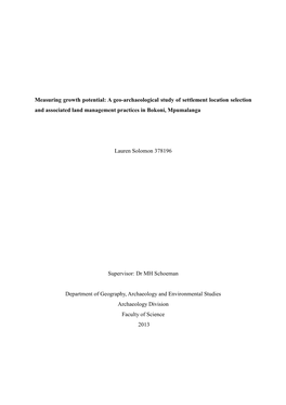 A Geo-Archaeological Study of Settlement Location Selection and Associated Land Management Practices in Bokoni, Mpumalanga