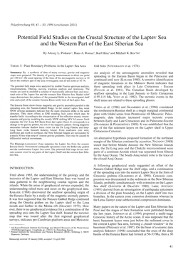 Potential Field Studies on the Crustal Structure of the Laptev Sea and the Western Part of the East Siberian Sea