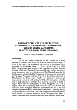 Astronomical Observatory, Founded and Used by Georg Marggrafe in Dutch Colonial Brazil (1638-1643)
