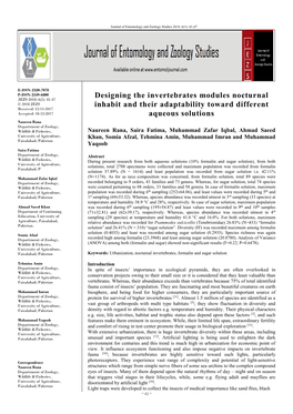 Designing the Invertebrates Modules Nocturnal Inhabit and Their Adaptability Toward Different Aqueous Solutions