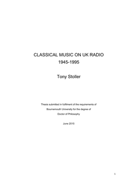 CLASSICAL MUSIC on UK RADIO 1945-1995 Tony Stoller