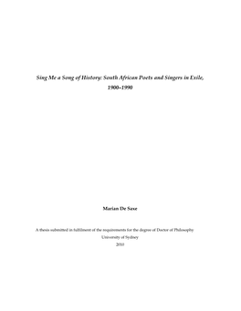 Sing Me a Song of History: South African Poets and Singers in Exile, 1900–1990