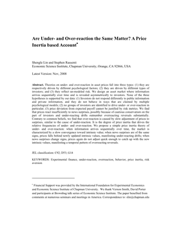 Are Under- and Over-Reaction the Same Matter? a Price Inertia Based Account∗