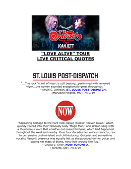 “Love Alive” Tour Live Critical Quotes