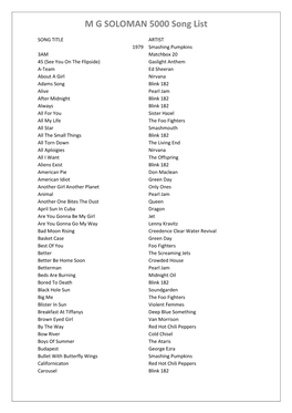 M G SOLOMAN 5000 Song List