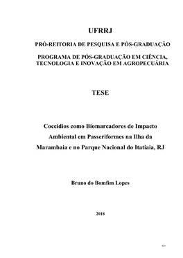 Coccídios Como Biomarcadores De Impacto Ambiental Em Passeriformes Na Ilha Da Marambaia E No Parque Nacional Do Itatiaia, RJ