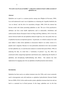A Discursive Analysis of Men's Online Accounts of Ephedrine Use. Abstract